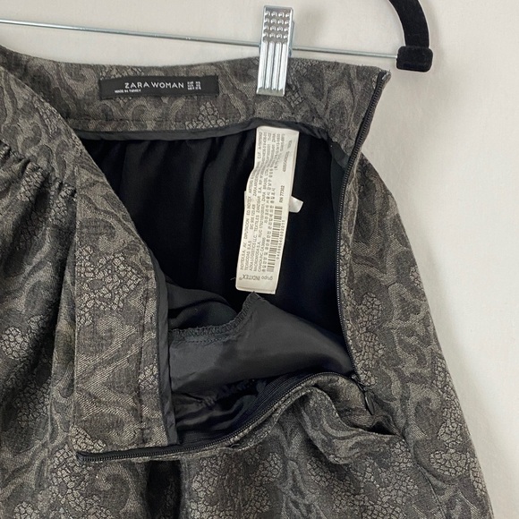 Zara Gathered Mini Skirt Long Damask Gray Pattern - Picture 8 of 12